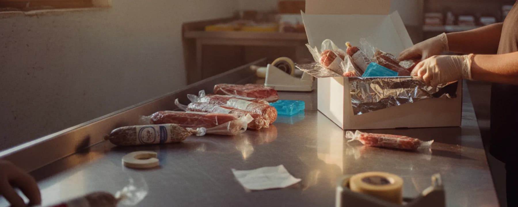 Verpacken von Salumi im Kühlraum