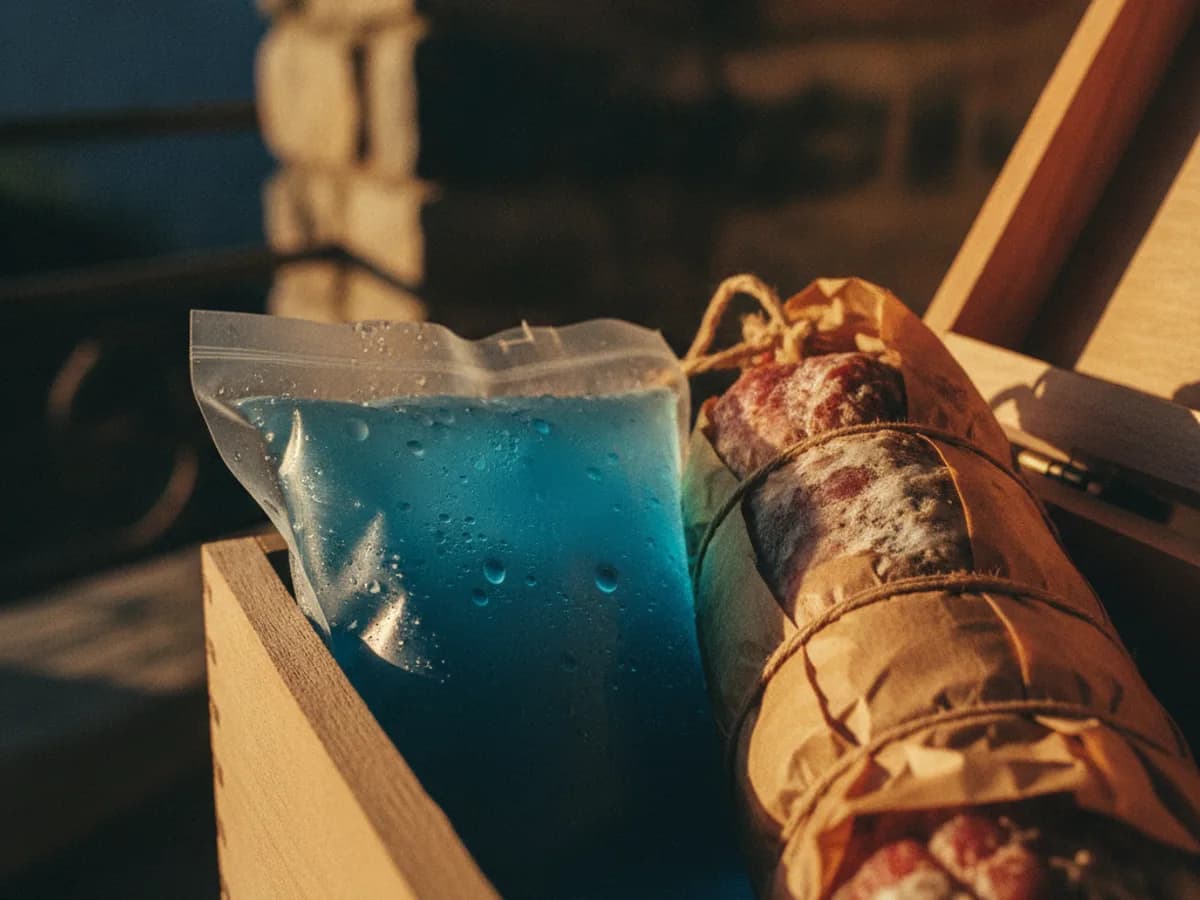 Kühlelement neben verpackten Salumi